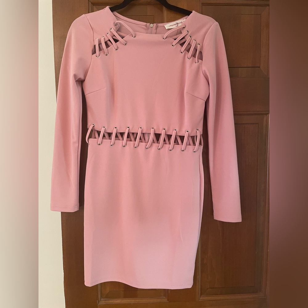American Threads Womanβs Pink Bodycon Dress With Eyelet Ties Size Size Medium
